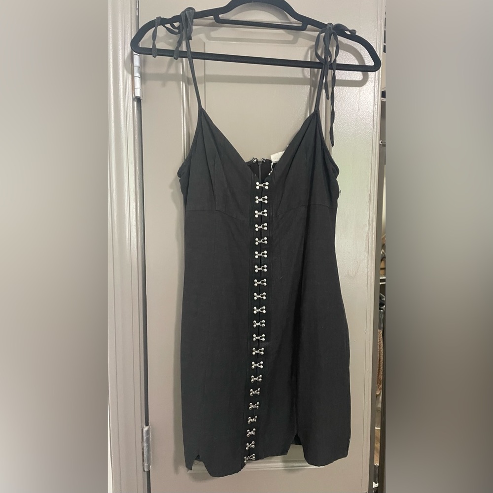 Fanco Black Mini Dress With Silver Clasps - Size Small